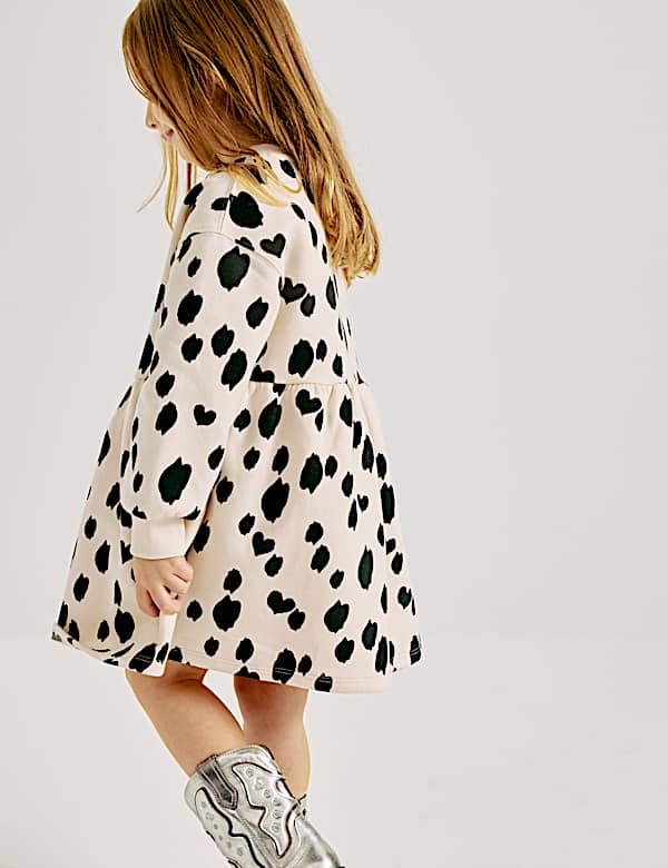Cotton Rich Dalmatian Print Sweatshirt Dress (2-8 Years) - JP