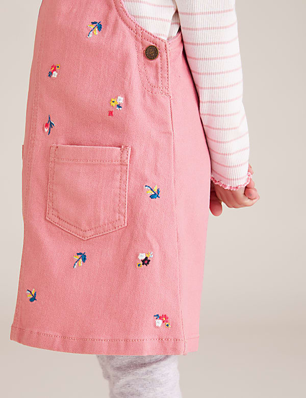2pc Cotton Floral Embroidered Pinafore (2-7 Yrs)