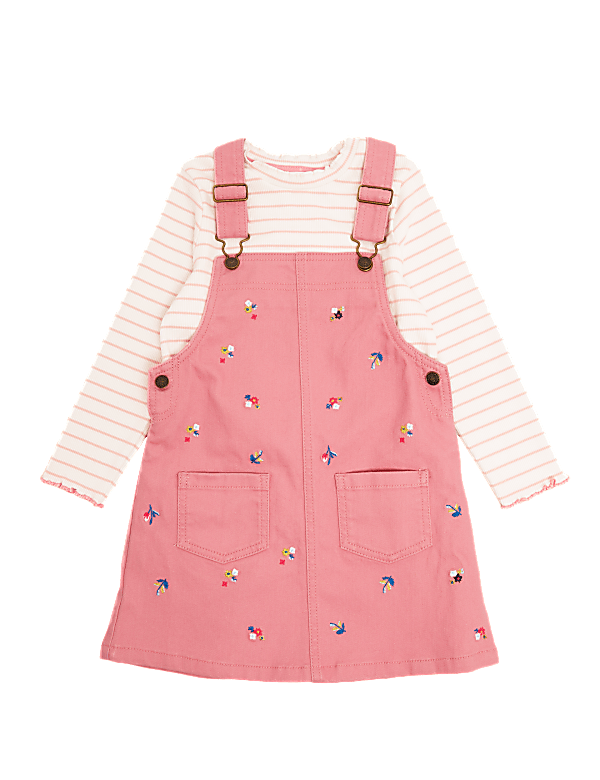 2pc Cotton Floral Embroidered Pinafore (2-7 Yrs)