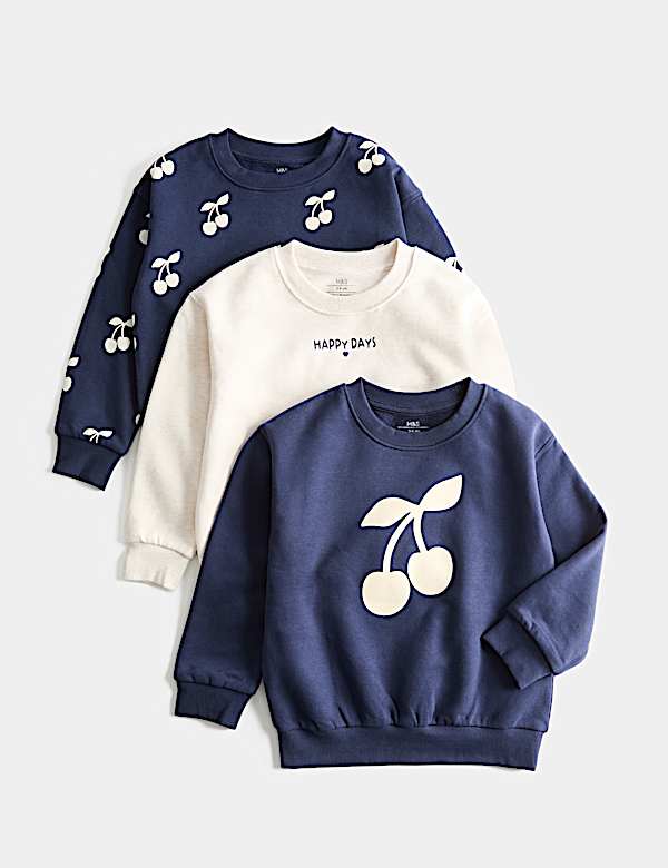 3 Pack Cotton Rich Cherry Sweatshirts (2-8 Yrs)