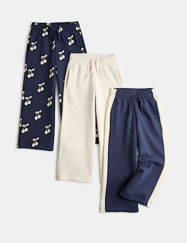 3 Pack Cotton Rich Wide Leg Cherry Joggers (2-8 Yrs)