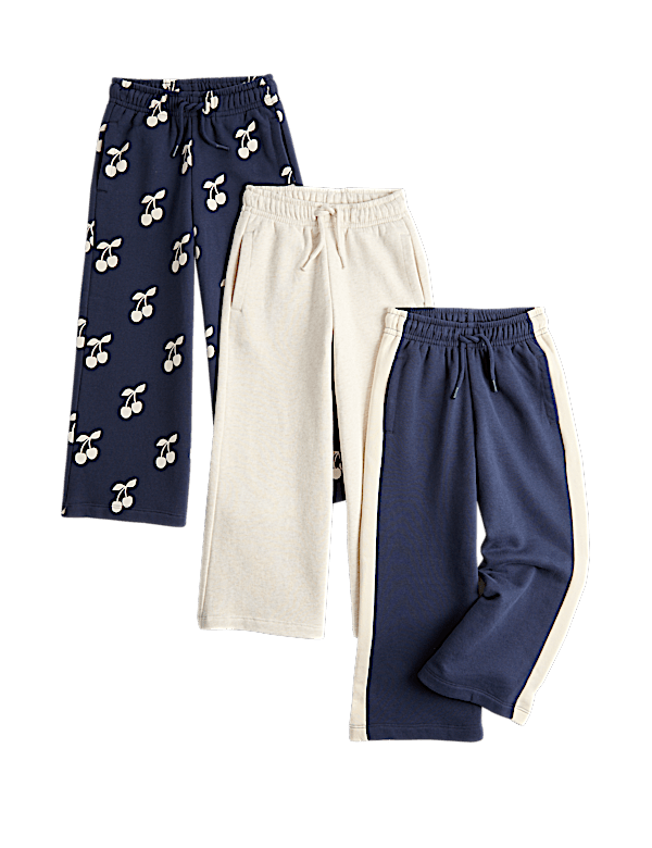 3 Pack Cotton Rich Wide Leg Cherry Joggers (2-8 Yrs)
