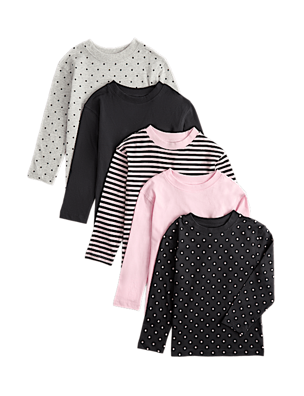 5 Pack Pure Cotton Patterned Tops (2-10 Yrs)