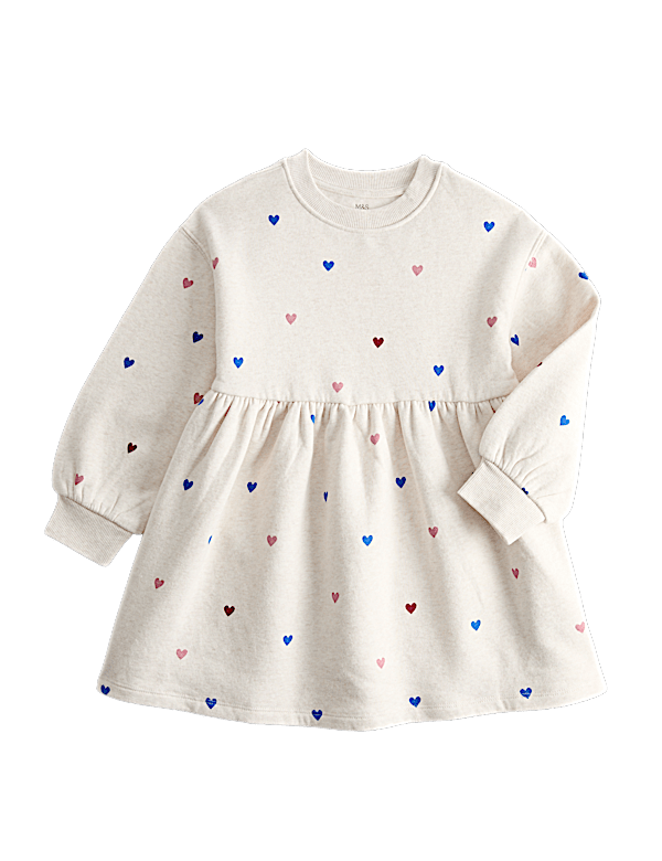 Cotton Rich Heart Print Sweatshirt Dress (2-8 Yrs)