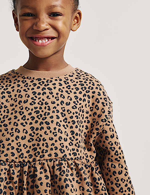 Robe pull en coton &agrave; imprim&eacute; l&eacute;opard (du 2 au 8 ans) - CH