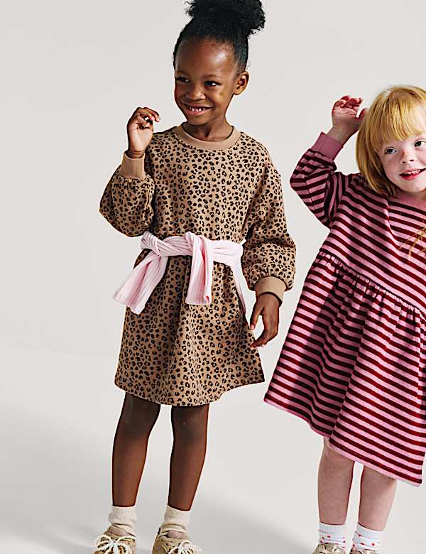 Robe pull en coton &agrave; imprim&eacute; l&eacute;opard (du 2 au 8 ans) - CH