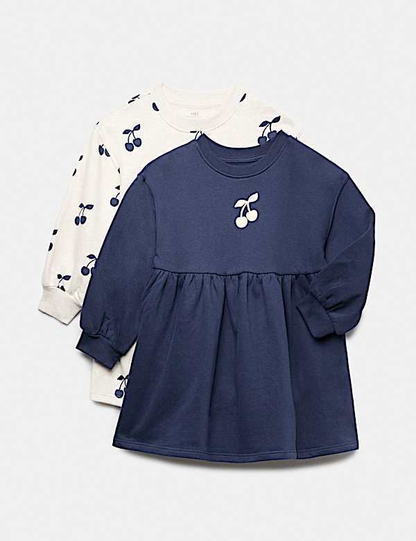 2 Pack Cotton Rich Cherry Sweatshirt Dresses (2-8 Yrs)