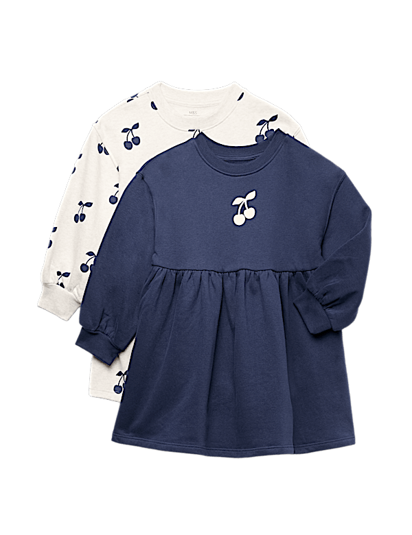 2 Pack Cotton Rich Cherry Sweatshirt Dresses (2-8 Yrs)