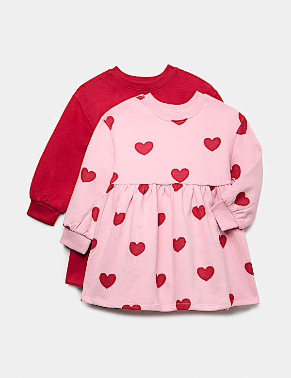 2 Pack Cotton Rich Heart Sweatshirt Dresses (2-8 Yrs)