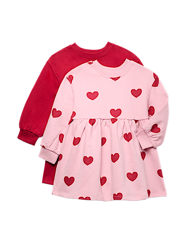 2 Pack Cotton Rich Heart Sweatshirt Dresses (2-8 Yrs)