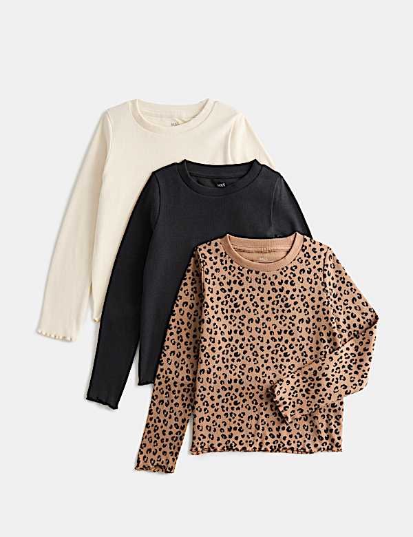 3 Pack Cotton Rich Leopard Print Tops (2-10 Yrs)