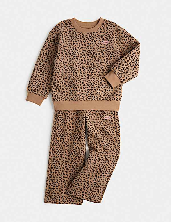2 Piece Cotton Rich Leopard Print Jogger Set (2-8 Yrs)