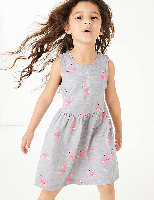 Cotton Flamingo Print Dress (2-7 Yrs)