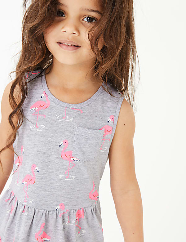 Cotton Flamingo Print Dress (2-7 Yrs)