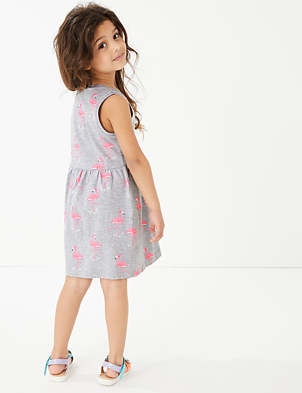 Cotton Flamingo Print Dress (2-7 Yrs)