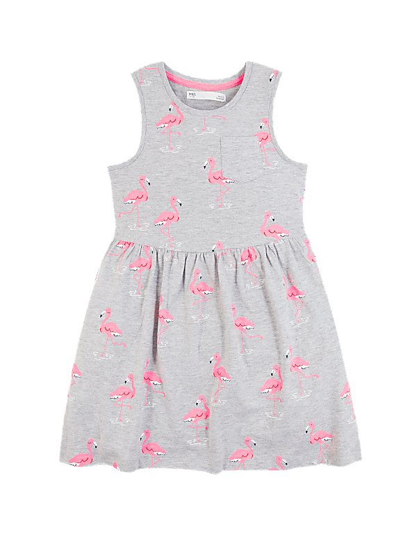 Cotton Flamingo Print Dress (2-7 Yrs)