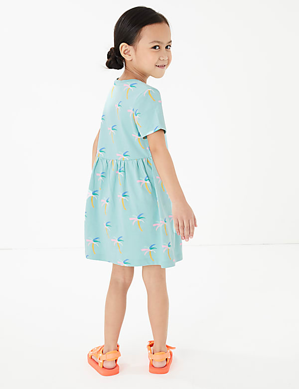 Cotton All Over Palm Print Dress (2-7 Yrs)
