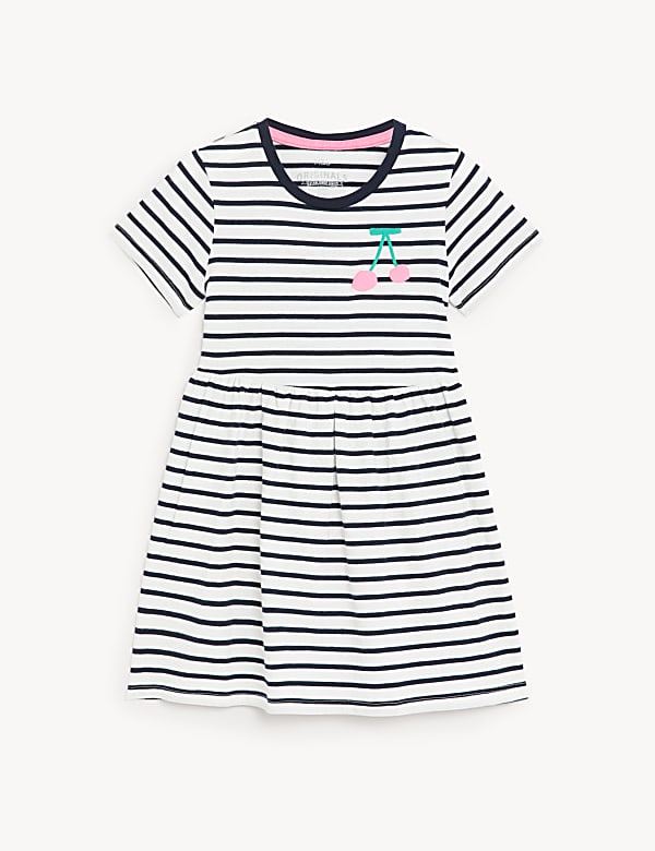 Pure Cotton Stripes Round Neck Dress