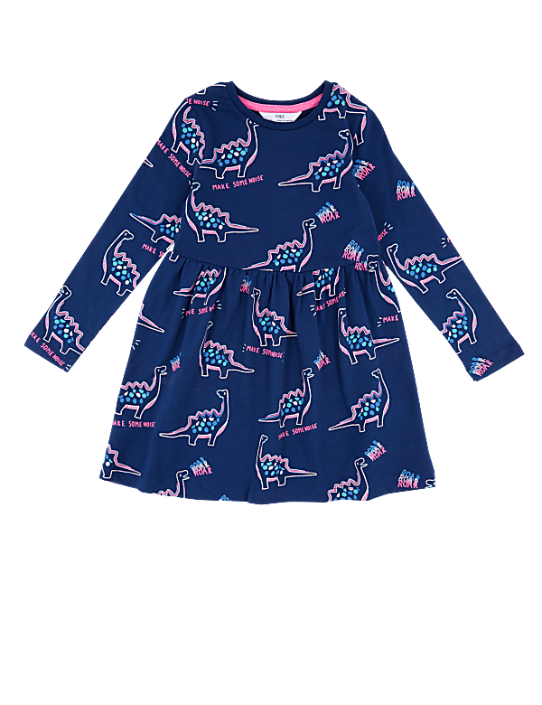 Pure Cotton Dinosaur Print Dress (2-7 Yrs)