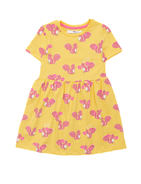 Pure Cotton Squirrel Print Dress (2-7 Yrs)