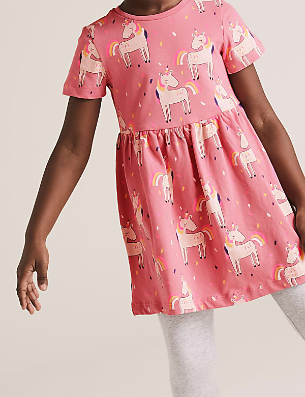 Pure Cotton Unicorn Print Dress (2-7 Yrs)