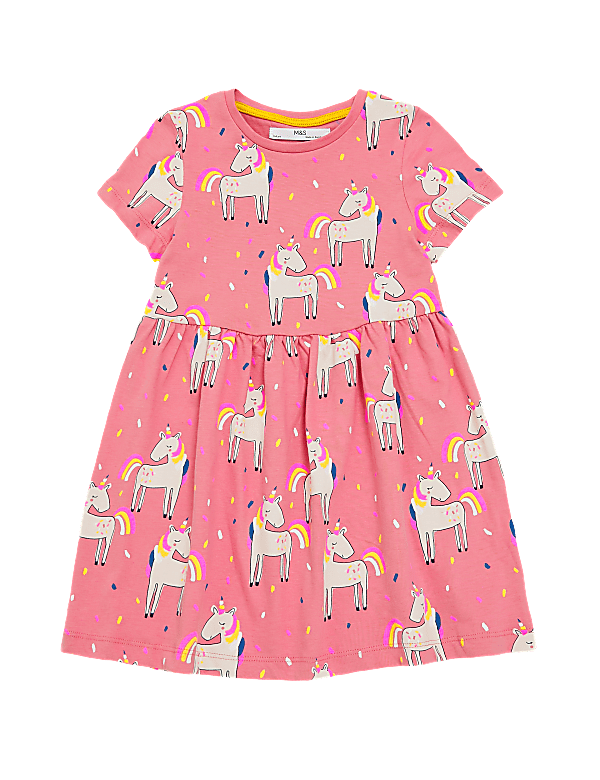 Pure Cotton Unicorn Print Dress (2-7 Yrs)