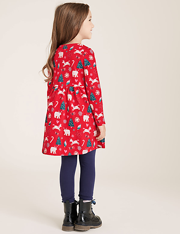 Pure Cotton Christmas Print Dress (2-7 Yrs)