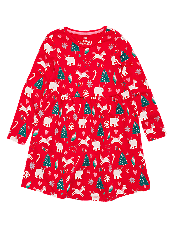 Pure Cotton Christmas Print Dress (2-7 Yrs)