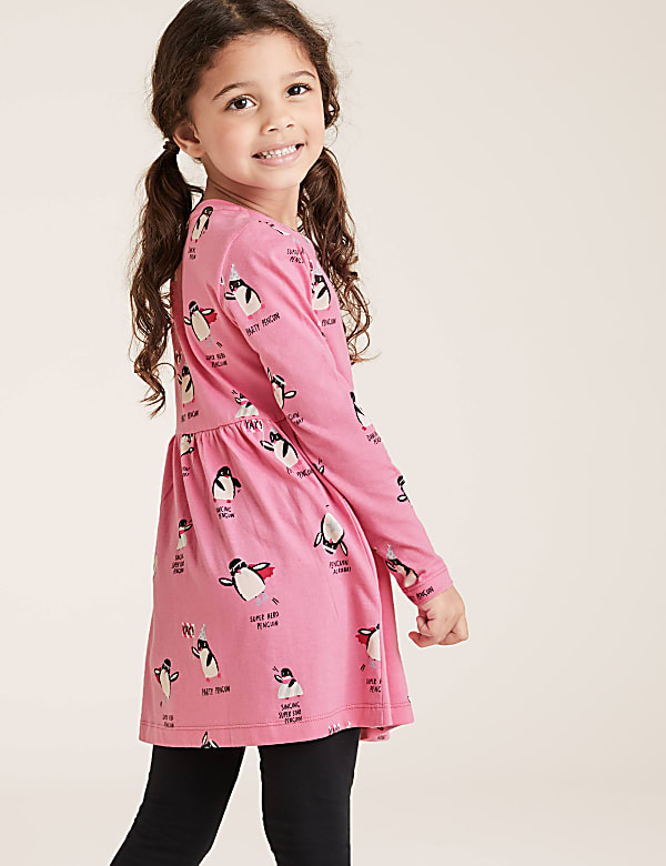 Pure Cotton Penguin Print Dress (2-7 Yrs)
