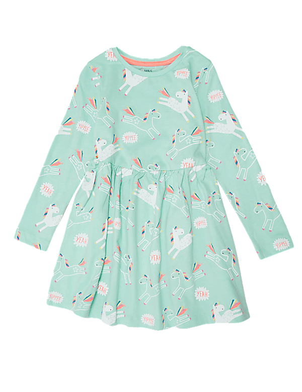 Pure Cotton Unicorn Print Dress (2-7 Yrs)