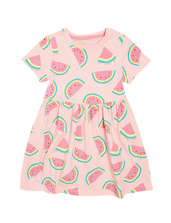 Pure Cotton Melon Print Dress (2-7 Yrs)