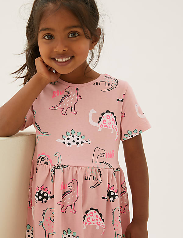 Pure Cotton Dinosaur Print Dress (2-7 Yrs)