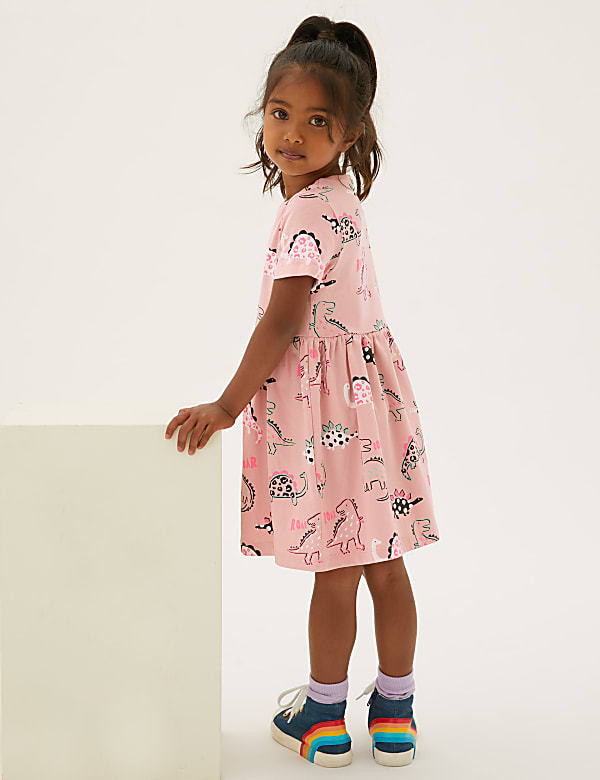 Pure Cotton Dinosaur Print Dress (2-7 Yrs)