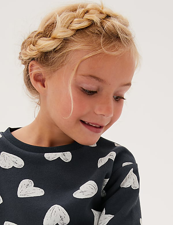 Cotton Rich Heart Print Sweatshirt (2-7 Yrs)