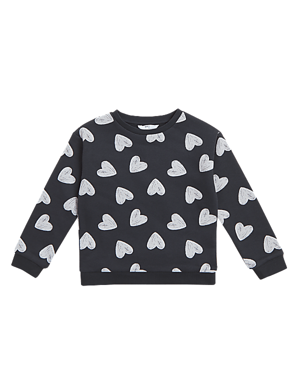Cotton Rich Heart Print Sweatshirt (2-7 Yrs)