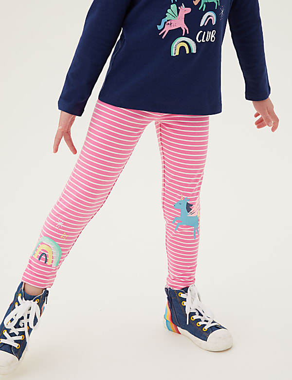 Buy Cotton Rich Striped Unicorn Leggings 2 7 Yrs at Marks Spencer