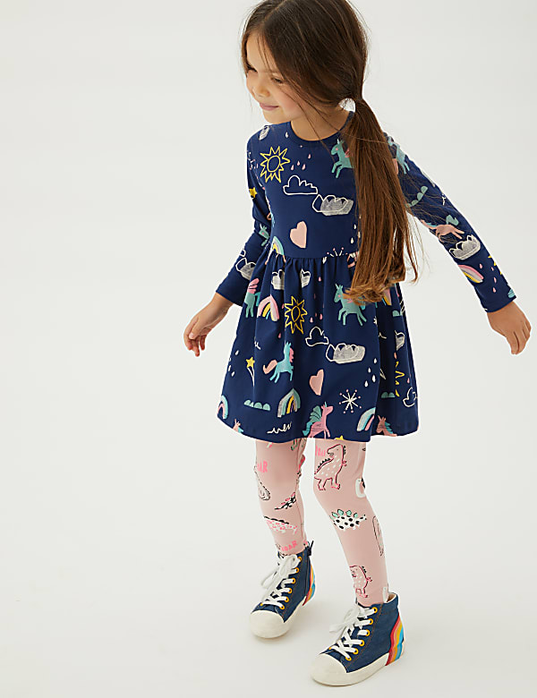 Pure Cotton Unicorn Print Dress (2-7 Yrs)