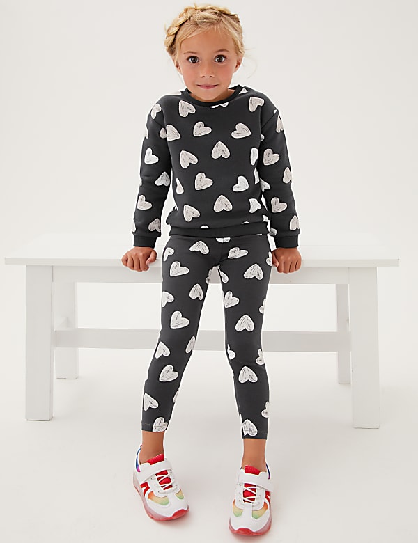 Cotton Rich Heart Print Leggings (2-7 Yrs)