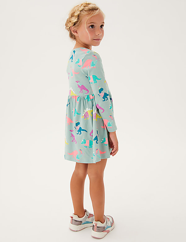 Pure Cotton Dinosaur Print Dress (2-7 Yrs)