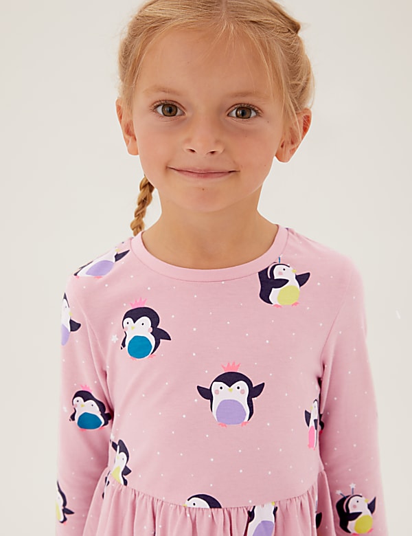 Pure Cotton Penguin Print Dress (2-7 Yrs)