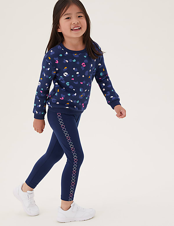 Cotton Rich Heart Print Leggings (2-7 Yrs)