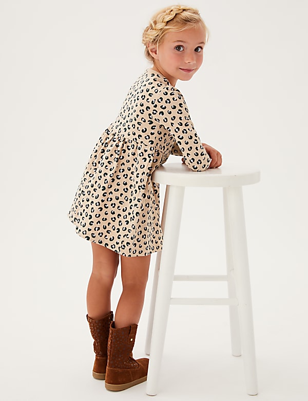 Pure Cotton Leopard Print Dress (2-7 Yrs)