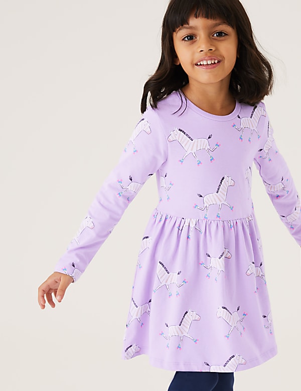 Pure Cotton Zebra Print Dress (2-7 Yrs)