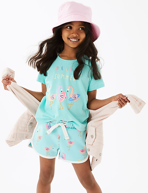 Pure Cotton Flamingo Print Shorts (2-7 Yrs)