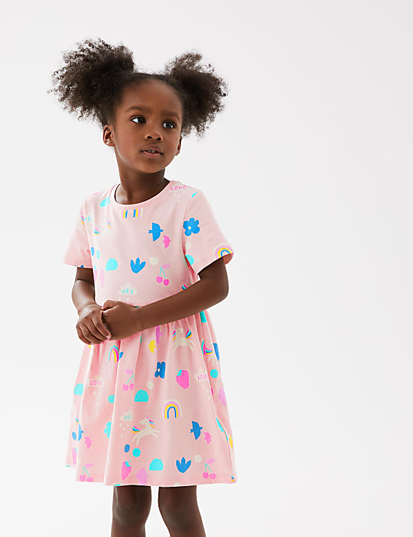 Buy Pure Cotton Unicorn Print Dress 2 7 Yrs at Marks Spencer