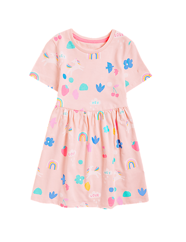 Pure Cotton Unicorn Print Dress (2-7 Yrs)