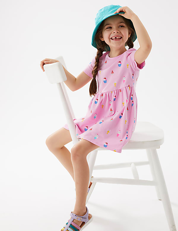 Pure Cotton Ice Cream Print Dress (2-7 Yrs)