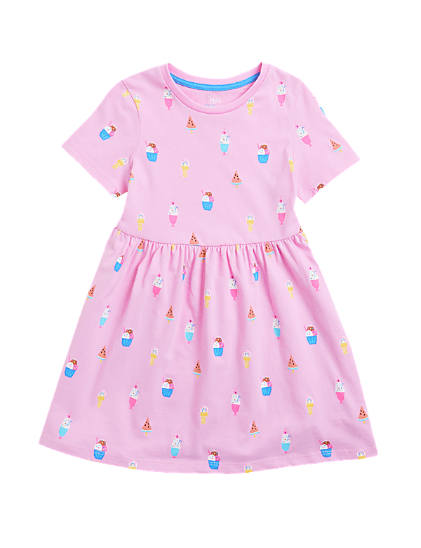 Pure Cotton Ice Cream Print Dress (2-7 Yrs)