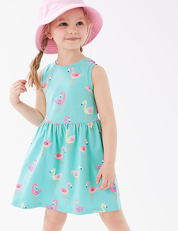 Pure Cotton Flamingo Print Dress (2 - 7 Yrs)
