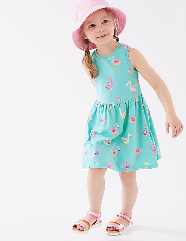 Pure Cotton Flamingo Print Dress (2 - 7 Yrs)